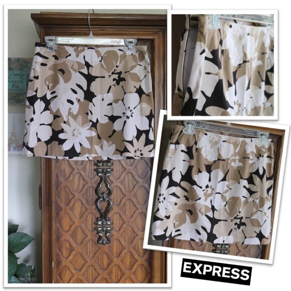 EXPRESS Vintage 90s Boho-Chic Floral Mini Skirt - Size 5/6 - Picture 1 of 12
